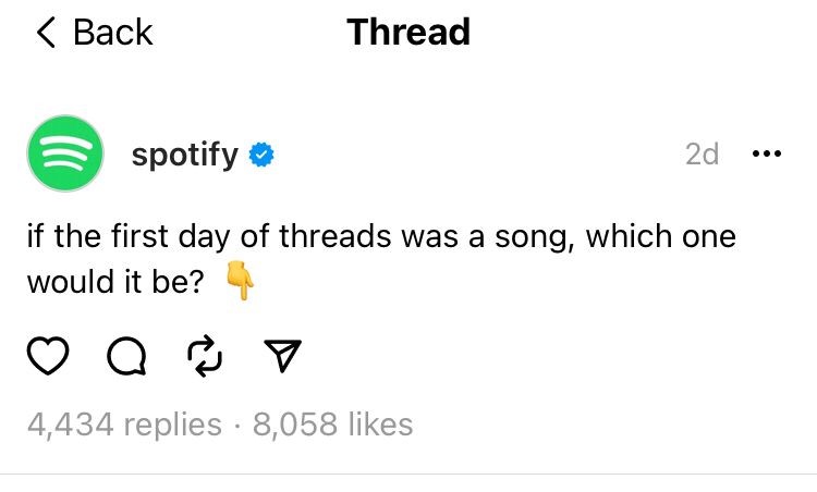 Spotify Brand reaction on threads by meta